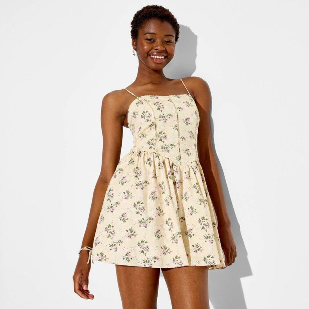 Women's Fit and Flare Basque Mini Dress - Wild Fable Cream Floral S